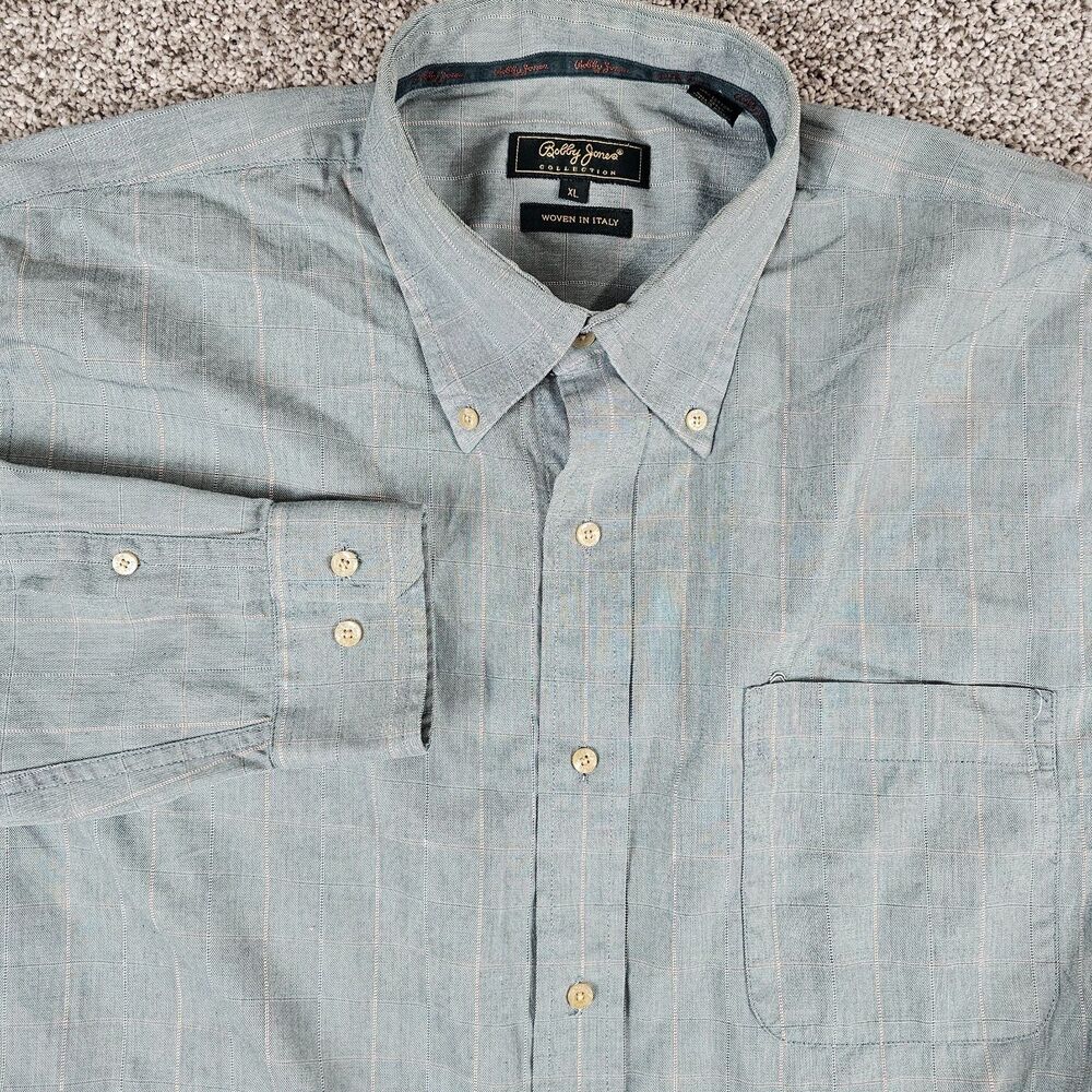 Bobby Jones Collection Shirt Mens XL Green Plaid Woven In Italy Long Sleeve